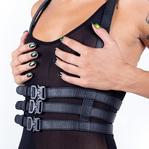 Jungle Tribe Triple Threat 2.0 Black Leather Harness Corset Small - Picture 1 of 9